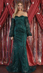 Open-Back Sheer Beaded Mermaid Sweetheart Floor Length Natural Waistline Bishop Sleeves Off the Shoulder Evening Dress/Prom Dress with a Brush/Sweep Train