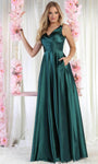A-line V-neck Corset Natural Waistline Sleeveless Pocketed Back Zipper Pleated Lace-Up Floor Length Prom Dress