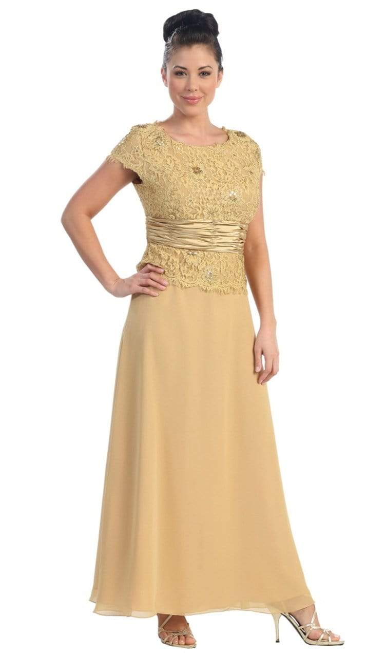 May Queen - MQ571 Chiffon Lace and Satin Long Formal Gown
