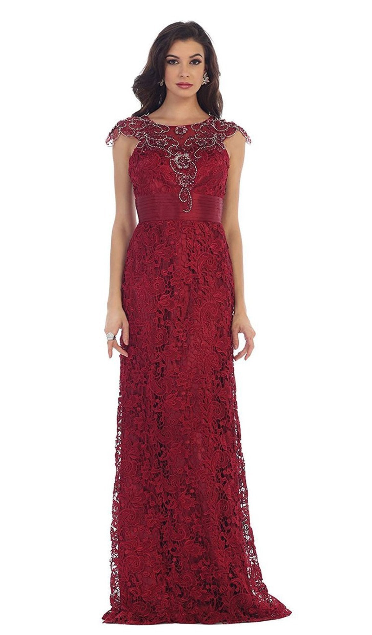 May Queen - RQ7182 Rhinestone Lace Floral Evening Gown
