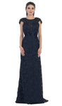 Lace Natural Waistline Floor Length Jeweled Neck Floral Print Cap Sleeves Sheath Jeweled Keyhole Back Zipper Pleated Illusion Sheath Dress/Evening Dress With Rhinestones