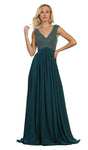 Sophisticated A-line V-neck Natural Waistline Fitted Flowy Back Zipper Sleeveless Dress with a Brush/Sweep Train