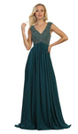 Sophisticated A-line V-neck Fitted Back Zipper Flowy Natural Waistline Sleeveless Dress with a Brush/Sweep Train