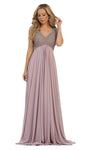 Sophisticated A-line V-neck Back Zipper Fitted Flowy Sleeveless Natural Waistline Dress with a Brush/Sweep Train