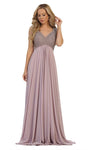 Sophisticated A-line V-neck Natural Waistline Back Zipper Flowy Fitted Sleeveless Dress with a Brush/Sweep Train