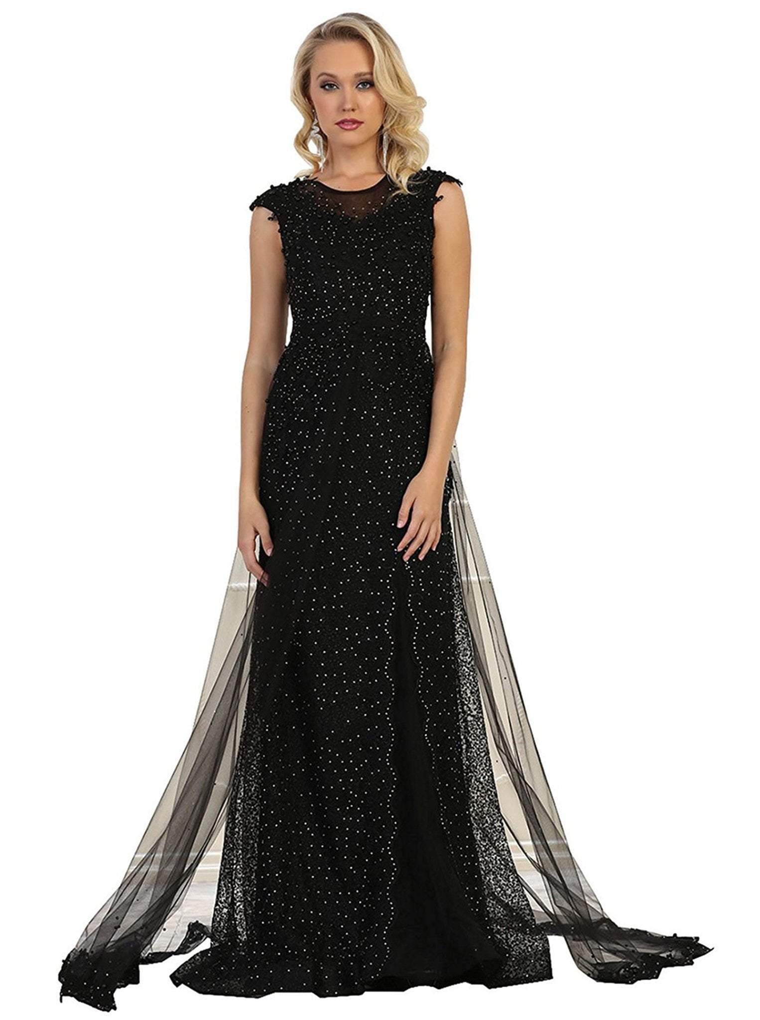 May Queen - RQ7556 Embellished Illusion Jewel Fitted Evening Gown
