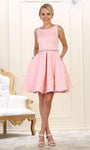 A-line Bateau Neck Beaded Pocketed Pleated Corset Natural Waistline Sleeveless Short Homecoming Dress