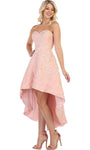 Tall A-line Strapless Sheer Open-Back Embroidered Lace-Up High-Low-Hem Metallic Natural Waistline Sweetheart Dress