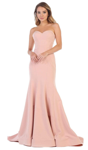 Strapless Natural Princess Seams Waistline Mermaid Sweetheart Floor Length Fitted Open-Back Pleated Back Zipper Evening Dress with a Brush/Sweep Train