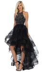 Sexy A-line Sleeveless Halter Sweetheart High-Low-Hem Natural Waistline Jeweled Illusion Tiered Back Zipper Crystal Dress