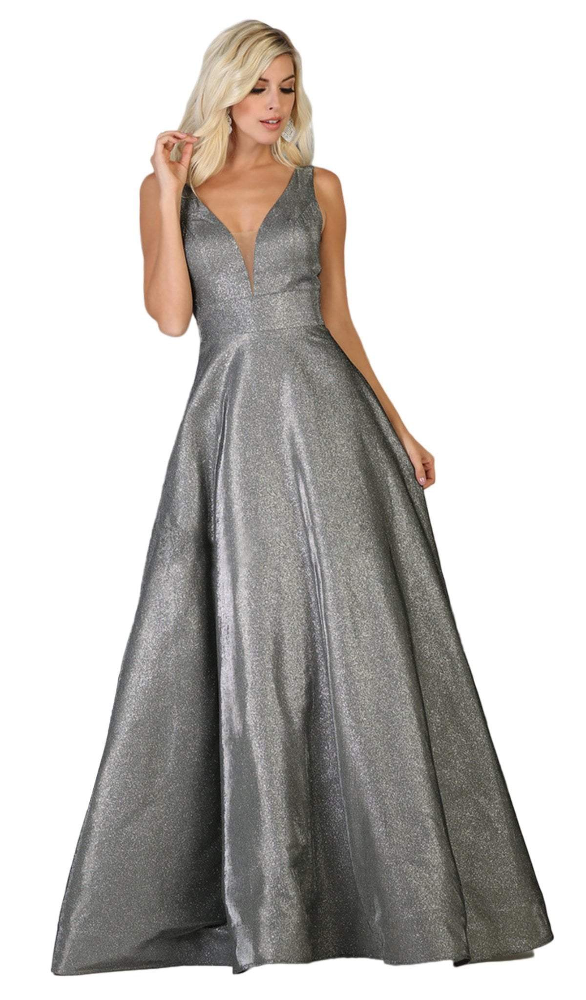 May Queen - RQ7755 Plunging V-Neck A-Line Evening Simple Prom Dress
