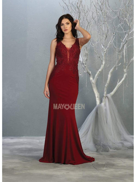 V-neck Floor Length Sheath Back Zipper Embroidered V Back Fitted Sheer Wrap Beaded Plunging Neck Natural Waistline Sleeveless Sheath Dress/Evening Dress with a Brush/Sweep Train