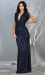 V-neck Slit Gathered Glittering Short Sleeves Sleeves Sheath Floor Length Plunging Neck Natural Waistline Sheath Dress/Prom Dress