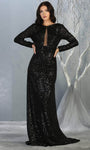 Sophisticated Fitted Sheer Sequined Long Sleeves Bateau Neck Sheath Fall Floor Length Sheath Dress/Evening Dress/Prom Dress with a Brush/Sweep Train