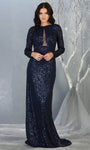 Sophisticated Sheer Fitted Sequined Bateau Neck Long Sleeves Sheath Floor Length Fall Sheath Dress/Evening Dress/Prom Dress with a Brush/Sweep Train