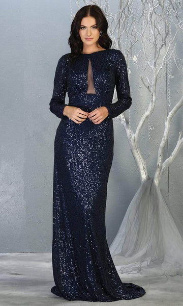 Sophisticated Floor Length Fall Fitted Sequined Sheer Bateau Neck Sheath Long Sleeves Sheath Dress/Evening Dress/Prom Dress with a Brush/Sweep Train