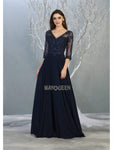 Sophisticated A-line V-neck 3/4 Sleeves Sweetheart Natural Waistline Sheer Pleated Illusion Beaded Back Zipper Floor Length Dress