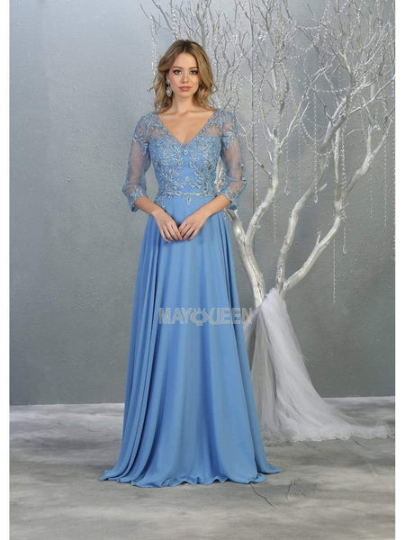 Sophisticated A-line V-neck Natural Waistline Floor Length 3/4 Sleeves Pleated Sheer Beaded Back Zipper Illusion Sweetheart Dress