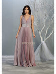 Sophisticated A-line V-neck Plunging Neck Back Zipper V Back Fitted Open-Back Pleated Sheer Sleeveless Floor Length Empire Waistline Evening Dress