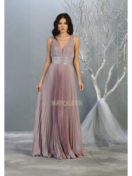 Sophisticated A-line V-neck Empire Waistline Floor Length Sleeveless Plunging Neck Back Zipper Pleated Open-Back Fitted Sheer V Back Evening Dress