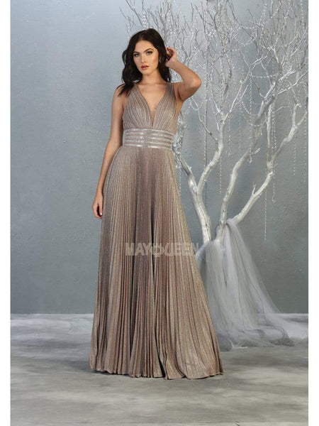 Sophisticated A-line V-neck Plunging Neck Sleeveless Pleated Back Zipper V Back Fitted Open-Back Sheer Floor Length Empire Waistline Evening Dress