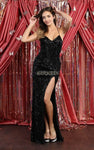 Sexy V-neck Sleeveless Spaghetti Strap Sheath Floor Length Sequined Slit Ruched Open-Back Fitted Natural Waistline Sheath Dress/Party Dress with a Brush/Sweep Train