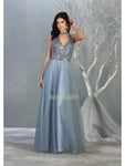 A-line Sleeveless Fall Natural Waistline Halter Tulle Floor Length Pleated Cutout Fitted Open-Back Beaded Dress