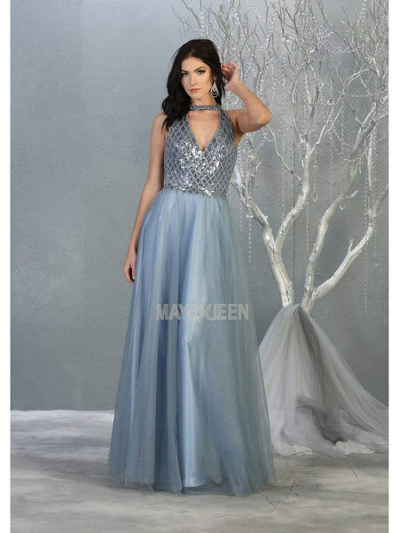 A-line Cutout Pleated Beaded Fitted Open-Back Floor Length Natural Waistline Sleeveless Fall Tulle Halter Dress