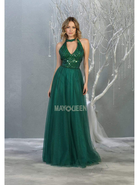 A-line Fall Natural Waistline Tulle Floor Length Sleeveless Fitted Beaded Cutout Open-Back Pleated Halter Dress