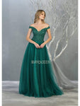 A-line Plunging Neck Sequined Pleated Sheer Off the Shoulder Floor Length Natural Waistline Fall Tulle Evening Dress