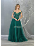 A-line Off the Shoulder Floor Length Natural Waistline Fall Tulle Plunging Neck Sheer Sequined Pleated Evening Dress