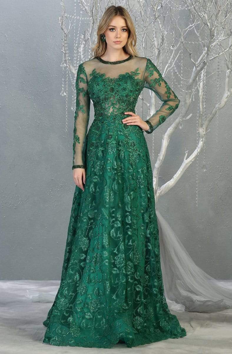May Queen - RQ7875 Embroidered Long Sleeve A-line Dress
