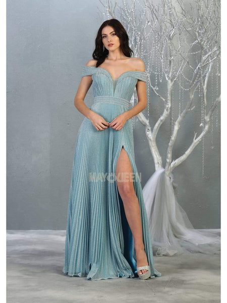 Sexy A-line Natural Waistline Floor Length Off the Shoulder Banding Pleated Slit Fitted Back Zipper Sheer Open-Back Plunging Neck Evening Dress