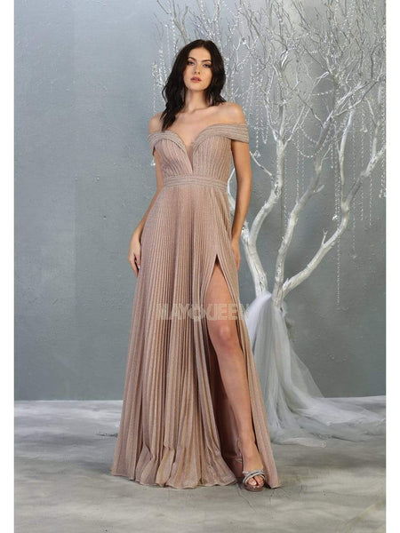 Sexy A-line Plunging Neck Banding Back Zipper Pleated Slit Sheer Open-Back Fitted Off the Shoulder Natural Waistline Floor Length Evening Dress