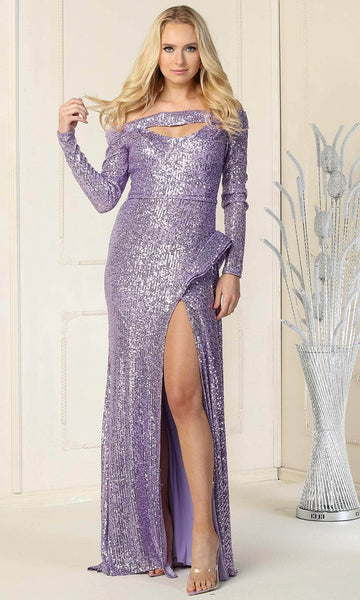 Cocktail Long Sleeves Off the Shoulder Plunging Neck Sheath Natural Waistline Cutout Slit Sequined Fitted Pleated Back Zipper Gathered Sheath Dress/Evening Dress/Homecoming Dress/Bridesmaid Dress/Prom