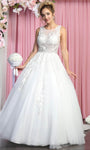 A-line Cocktail Jeweled Neck Illusion Sheer Applique Beaded Gathered Natural Waistline Sleeveless Homecoming Dress/Bridesmaid Dress/Prom Dress/Wedding Dress