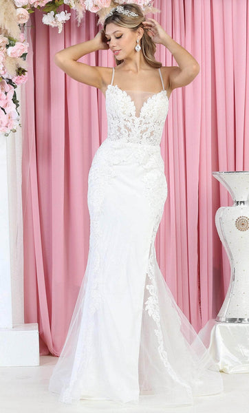Mesh Illusion Open-Back Embroidered Sweetheart Natural Waistline Sleeveless Spaghetti Strap Mermaid Wedding Dress with a Brush/Sweep Train