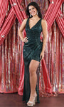 V-neck Strapless Asymmetric Open-Back Sheer Glittering Back Zipper Pleated Sheath Short Sleeveless Thick Straps Natural Waistline Sheath Dress/Evening Dress