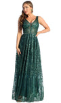 Tall A-line Sheer Embroidered Illusion Back Zipper Scoop Neck Natural Waistline Metallic Evening Dress