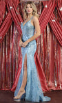 V-neck Sleeveless Spaghetti Strap Natural Waistline Sheath Back Zipper Slit Sheer Sheath Dress with a Brush/Sweep Train