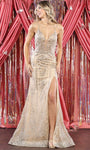 V-neck Natural Waistline Sleeveless Spaghetti Strap Sheer Back Zipper Slit Sheath Sheath Dress with a Brush/Sweep Train