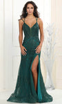 V-neck Sleeveless Spaghetti Strap Natural Waistline Sheath Sheer Slit Back Zipper Sheath Dress with a Brush/Sweep Train