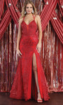 V-neck Natural Waistline Sleeveless Spaghetti Strap Sheer Slit Back Zipper Sheath Sheath Dress with a Brush/Sweep Train