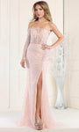 Strapless Jeweled Asymmetric Slit Sheer Back Zipper Natural Waistline Sheath Straight Neck Sheath Dress/Evening Dress with a Brush/Sweep Train