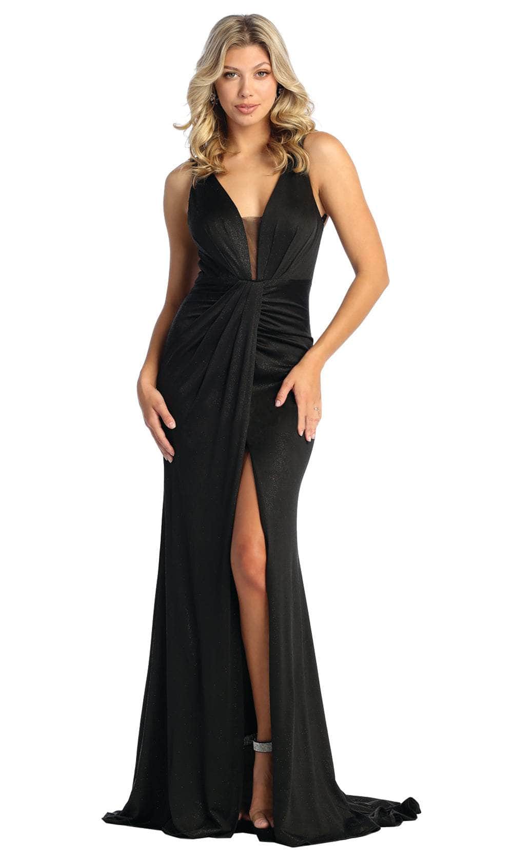 May Queen RQ7956 - Pleated High Slit Evening Dress