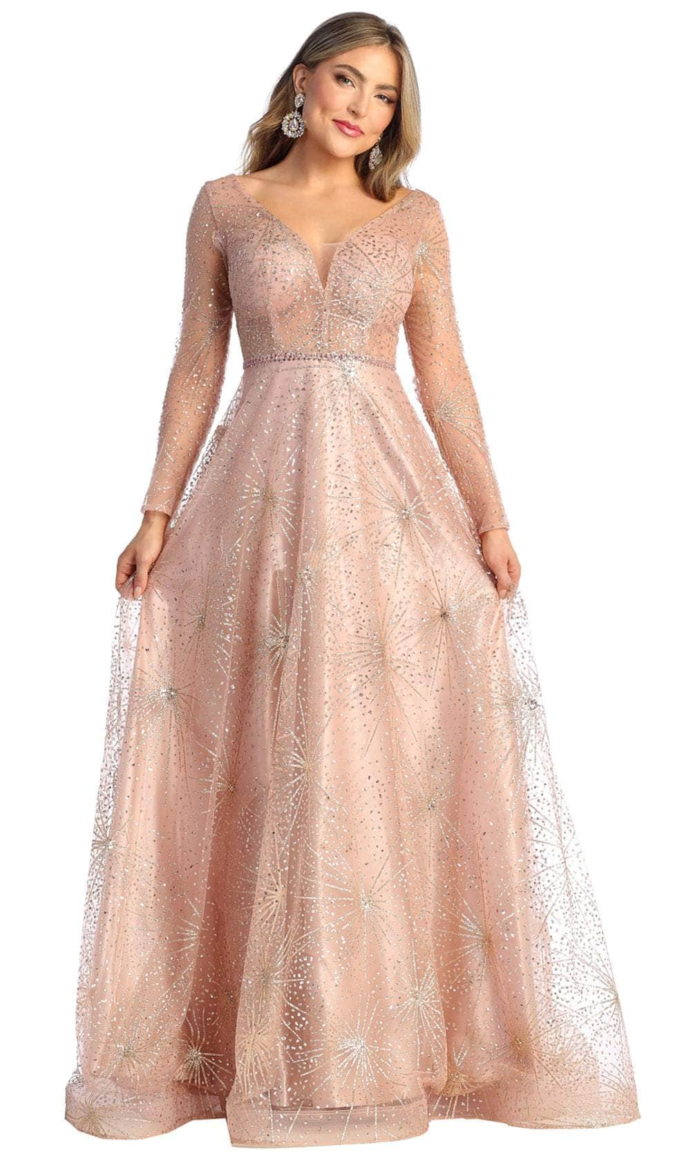 May Queen RQ7958 - Beaded Sheer Evening Dress