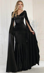 V-neck Sheath Floor Length Natural Waistline Illusion Jeweled V Back Sheath Dress/Evening Dress with a Brush/Sweep Train