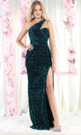 One Shoulder Sleeveless Natural Waistline Sheath Open-Back Cutout Keyhole Asymmetric Sequined Hidden Back Zipper Slit Sheath Dress/Evening Dress/Prom Dress with a Brush/Sweep Train