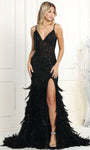 Sexy V-neck Corset Natural Waistline Mermaid Sleeveless Spaghetti Strap Sequined Slit Floor Length Evening Dress with a Brush/Sweep Train