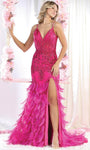 Sexy V-neck Floor Length Sleeveless Spaghetti Strap Mermaid Corset Natural Waistline Sequined Slit Evening Dress with a Brush/Sweep Train